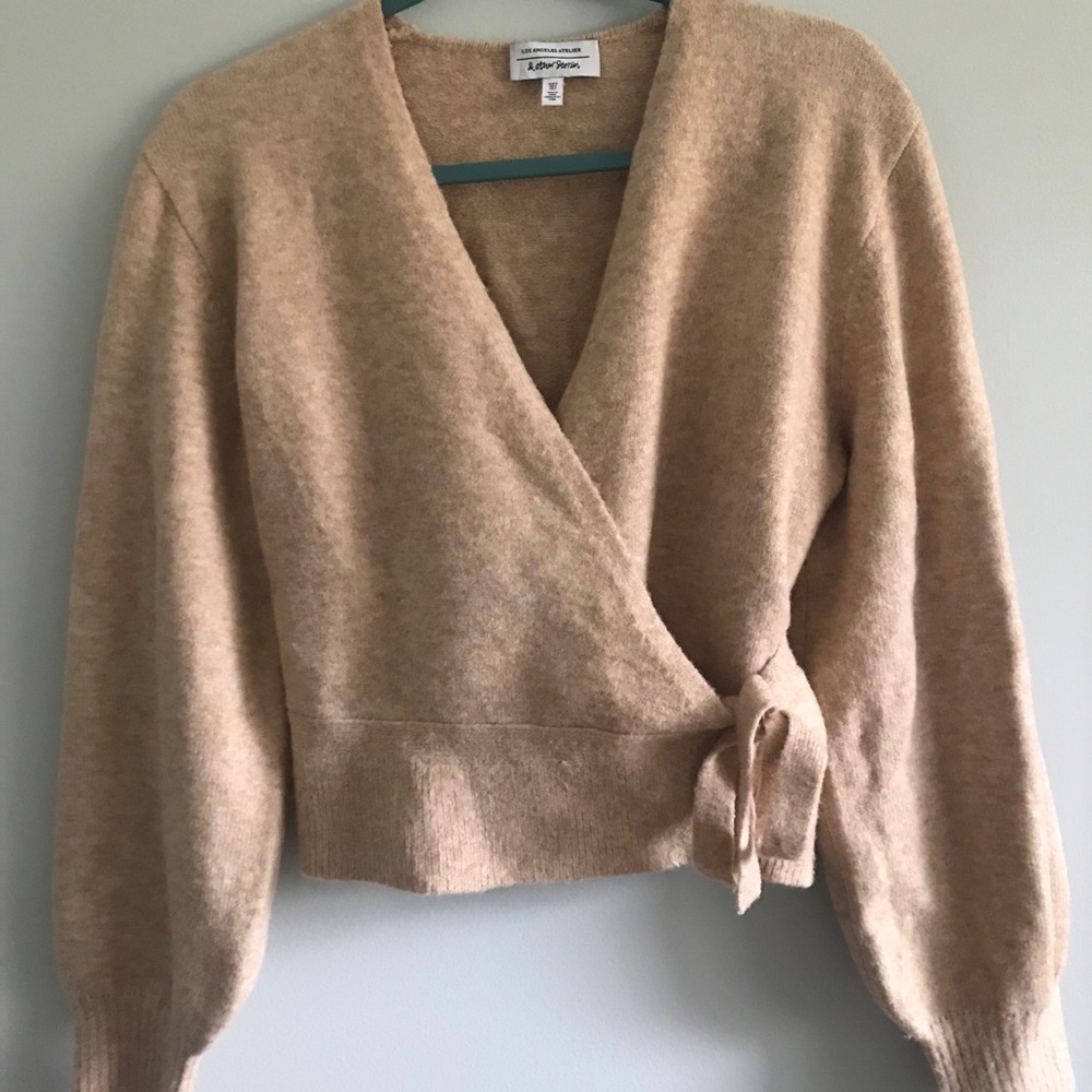 & Other Stories wrap sweater in a camel color
